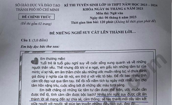 Đề thi, đáp án môn Văn vào lớp 10 TP. Hồ Chí Minh năm 2023