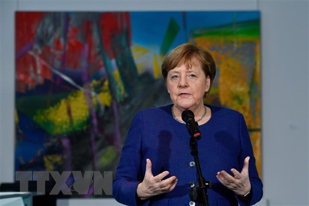 Thủ tướng Đức Angela Merkel phát biểu tại cuộc họp về ảnh hưởng của dịch COVID-19 tới kinh tế và xã hội ở Berlin, ngày 13/3. (Ảnh: AFP/TTXVN)